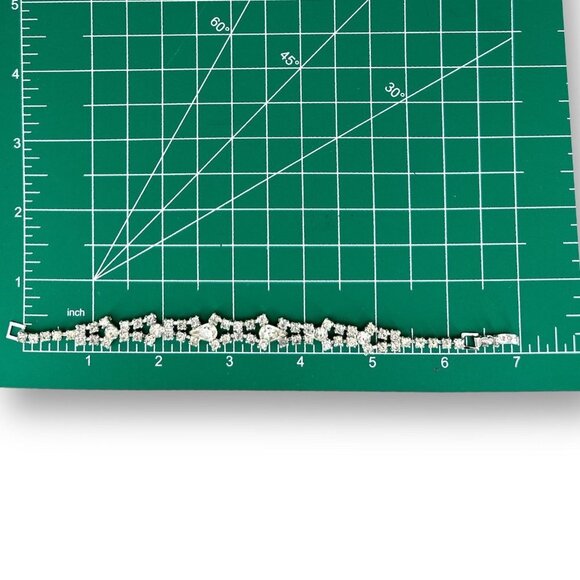 Geometric Clear Rhinestones Filigree Tennis Bracelet over Silver Plated - Picture 6 of 7